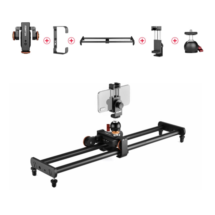 YELANGU L60E 60cm Slide Rail Track + L4 3-Wheel Video Dolly with Phone Clamp & Ballhead - Camera Accessories by YELANGU | Online Shopping UK | buy2fix