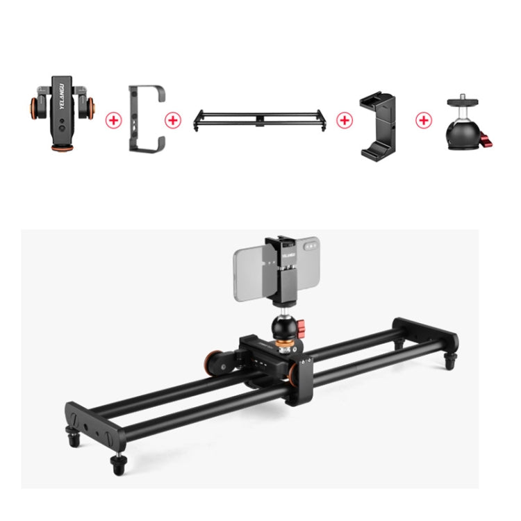 YELANGU L60E 60cm Slide Rail Track + L4 3-Wheel Video Dolly with PC142 Phone Clamp & Ballhead - Camera Accessories by YELANGU | Online Shopping UK | buy2fix