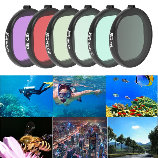 JSR Round Housing Diving 6 in 1 UV + CPL + 16X Macro + Red + Yellow + Purple Lens Filter for GoPro HERO8 Black