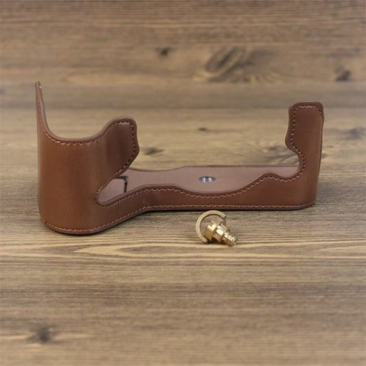 For Fujifilm XH2S 1/4 inch Thread PU Leather Camera Half Case Base (Coffee) by buy2fix