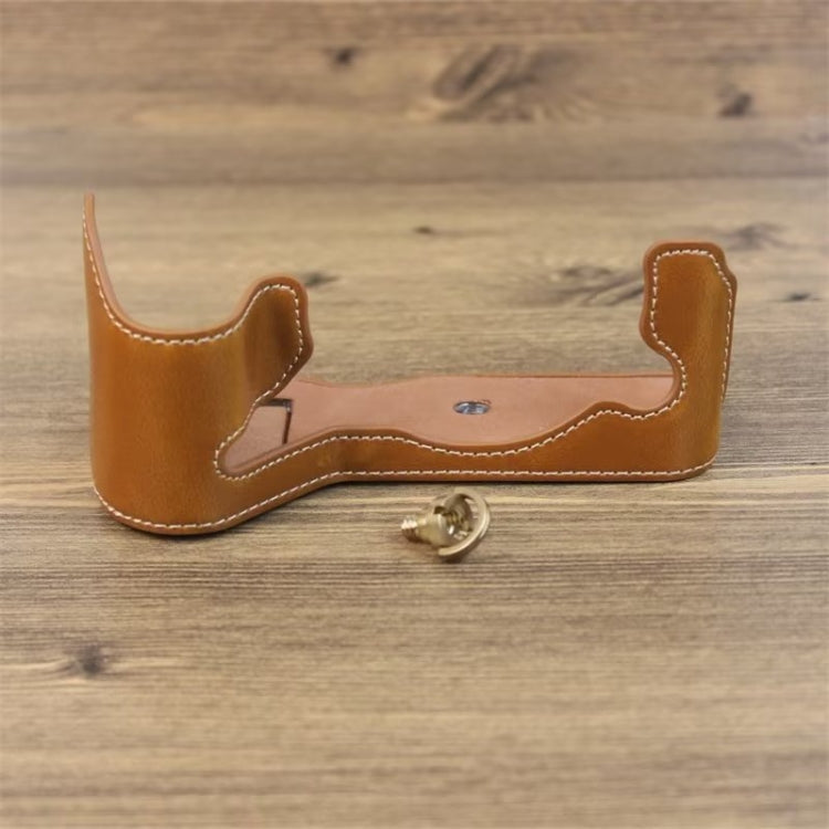 For Fujifilm XH2S 1/4 inch Thread PU Leather Camera Half Case Base (Brown) by buy2fix