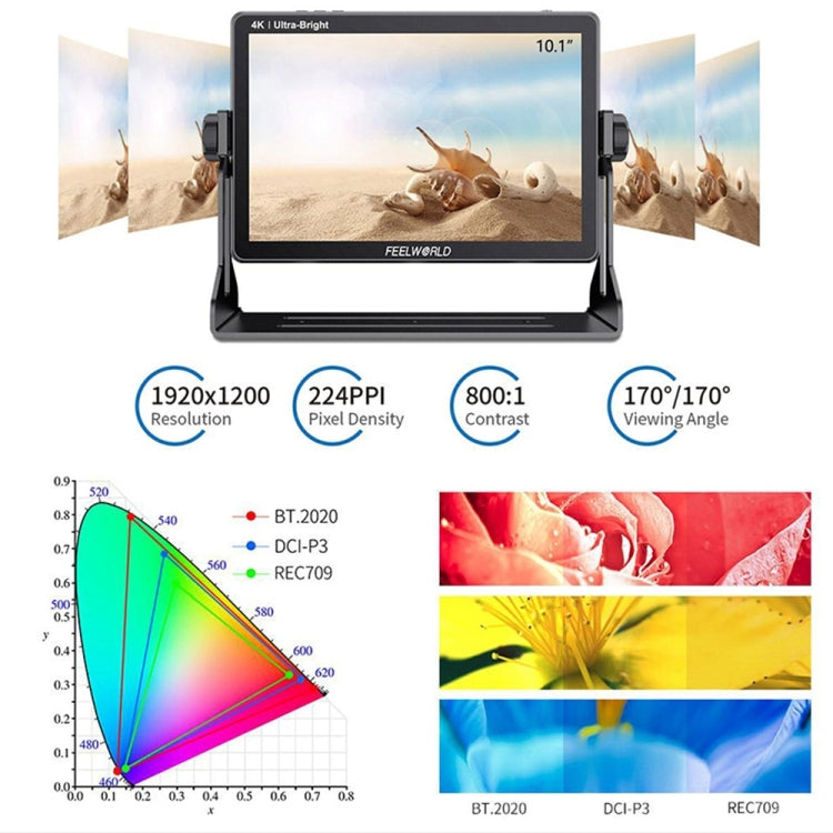 FEELWORLD LUT11 10.1 inch Ultra High Bright 2000nit Touch Screen DSLR Camera Field Monitor, 4K HDMI Input Output 1920 x 1200 IPS Panel(US Plug) - On-camera Monitors by FEELWORLD | Online Shopping UK | buy2fix