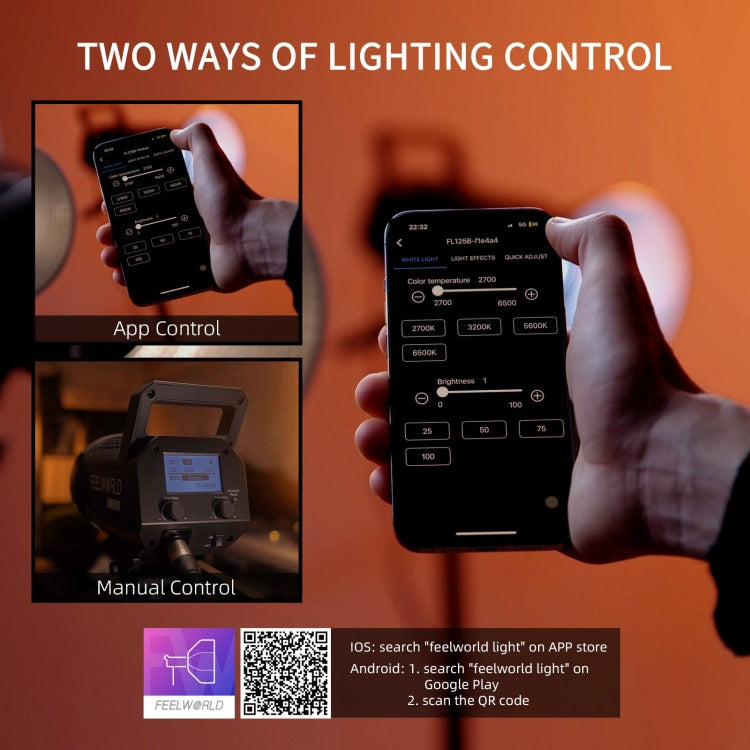 FEELWORLD FL125B 125W Bi-color Point Source Video Light, Bluetooth APP Control(EU Plug) - Shoe Mount Flashes by FEELWORLD | Online Shopping UK | buy2fix