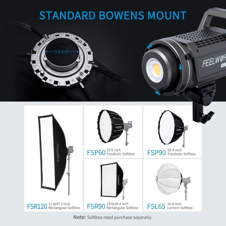 FEELWORLD FL125D 125W Daylight Point Source Video Light, Bluetooth APP Control(AU Plug) - Shoe Mount Flashes by FEELWORLD | Online Shopping UK | buy2fix