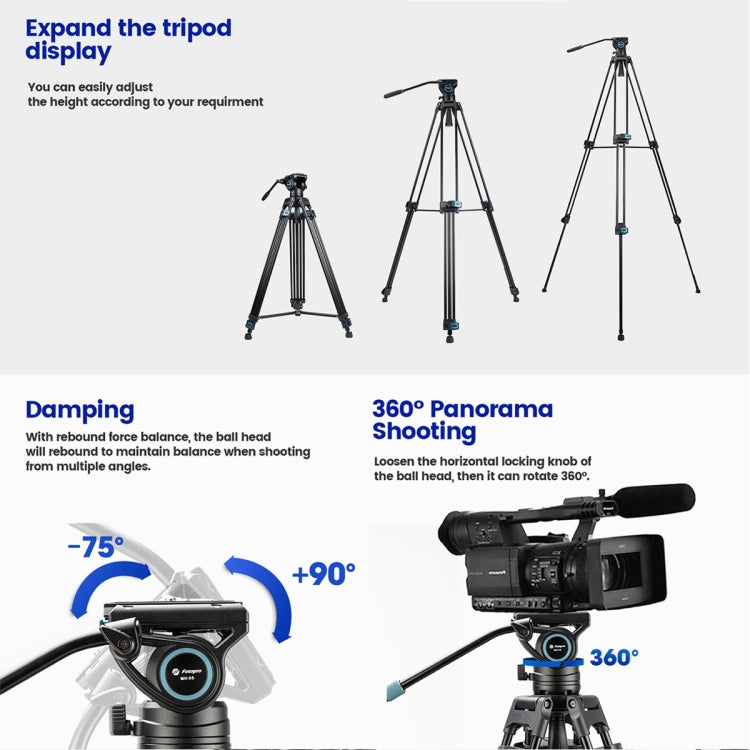 Fotopro DV-3A Heavy Duty Fluid Head Aluminum Alloy Video Tripod (Black) - Tripods by Fotopro | Online Shopping UK | buy2fix