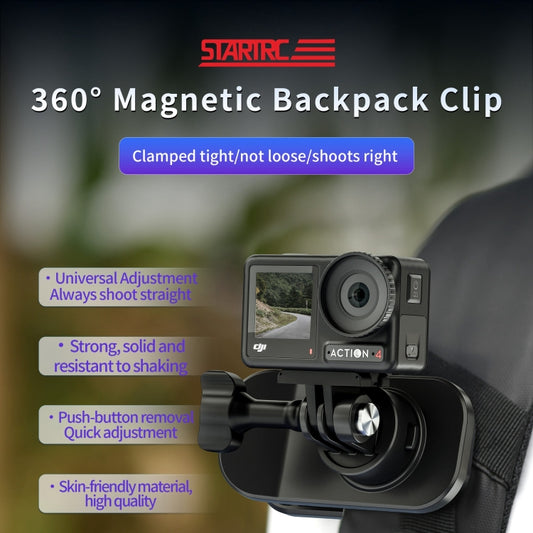STARTRC 360 Degree Rotation Backpack Clip Magnetic Suction Mount (Black) by STARTRC