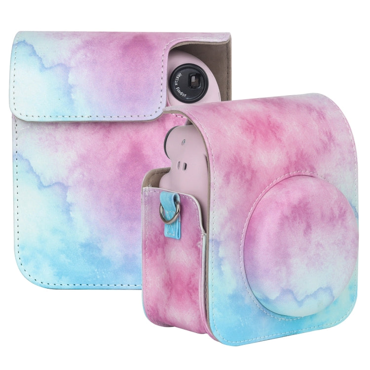 For FUJIFILM instax mini 12 Painted Full Body Leather Case Camera Bag with Strap(Blue Pink)(Black) - Leather Bag by buy2fix | Online Shopping UK | buy2fix