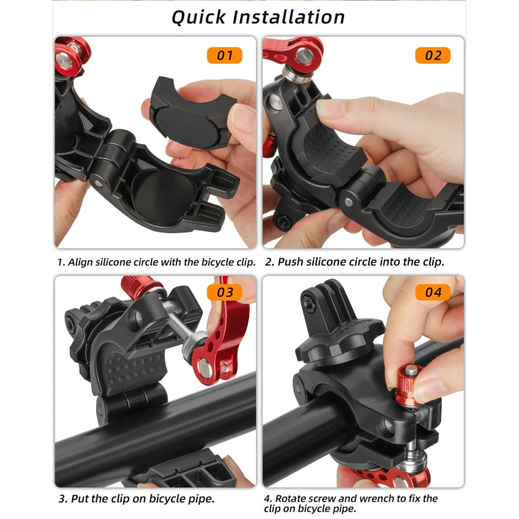 Sunnylife Sports Camera Universal Bicycle Clamp 360 Rotation 19-35mm Clip for DJI Action / Insta360 / GoPro (Black) - Bicycle Handlebar Mount by Sunnylife | Online Shopping UK | buy2fix