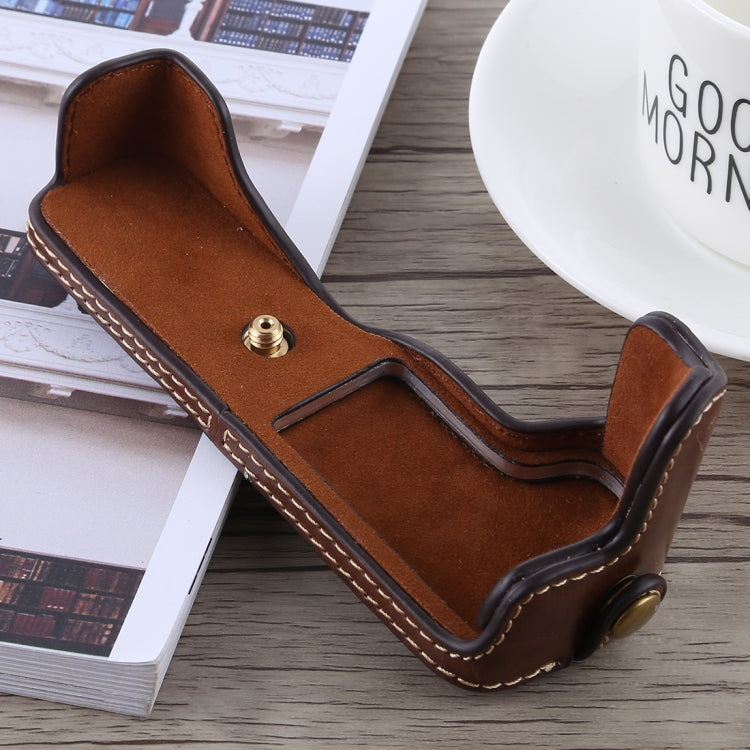 1/4 inch Thread PU Leather Camera Half Case Base for Canon EOS M5(Coffee) by buy2fix