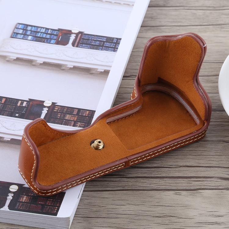 1/4 inch Thread PU Leather Camera Half Case Base for Canon EOS M5(Brown) by buy2fix