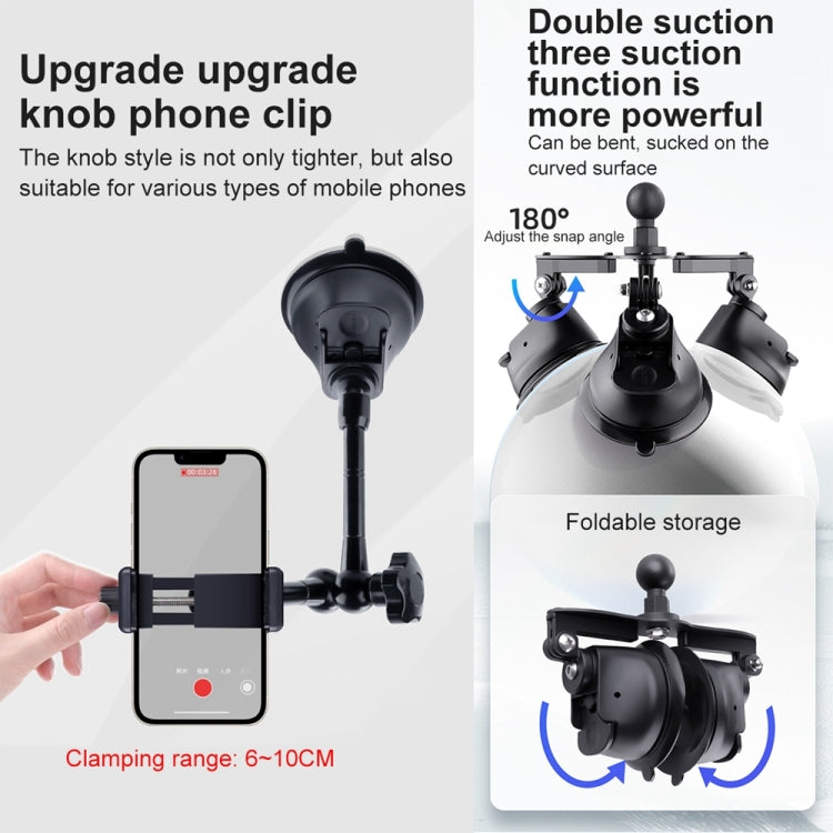 Dual-leg Suction Cup Articulating Friction Magic Arm Phone Clamp Mount (Black) - DJI & GoPro Accessories by buy2fix | Online Shopping UK | buy2fix