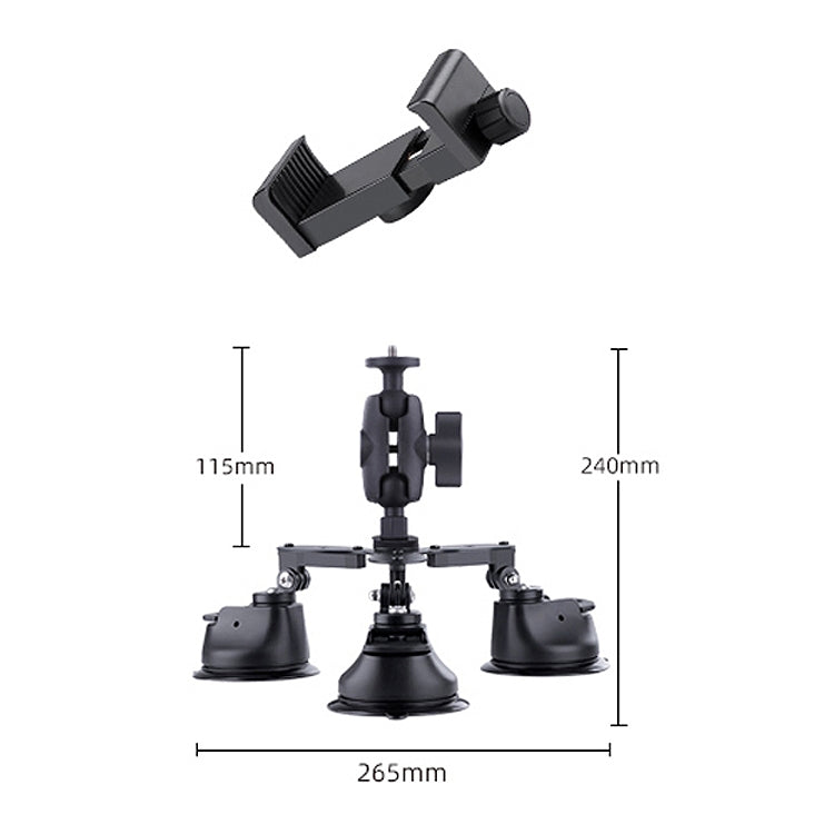 Tri-leg Suction Cup Connecting Rod Arm Phone Clamp Mount (Black) - DJI & GoPro Accessories by buy2fix | Online Shopping UK | buy2fix