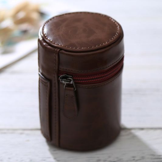 Small Lens Case Zippered PU Leather Pouch Box for DSLR Camera Lens, Size: 11x8x8cm(Coffee) by buy2fix