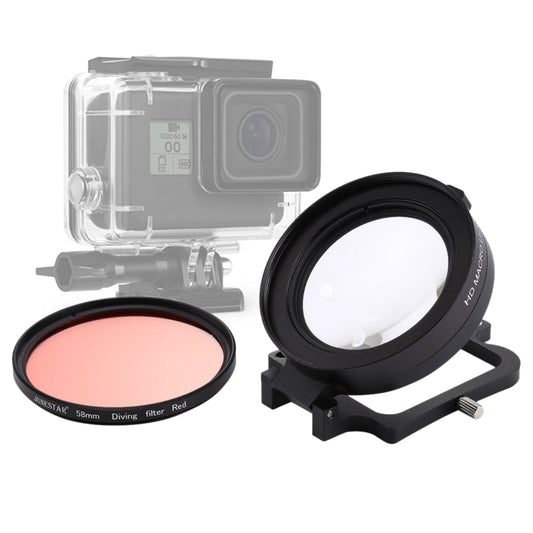 58mm 16X Macro Lens + Red Diving Lens Filter with Lens Cover + Lens Filter Ring Adapter + String + Cleaning Cloth for GoPro HERO6 /5 Dive Housing - DJI & GoPro Accessories by buy2fix | Online Shopping UK | buy2fix