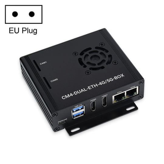 Waveshare Dual Gigabit Ethernet 5G/4G Computerbox mit Lüfter für Raspberry Pi CM4 (EU-Stecker)