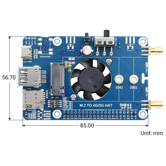 Waveshare EM06-E LTE Cat-6 HAT Dual Antennas LTE-A Multi Regions Multi Band Module for Raspberry Pi by WAVESHARE