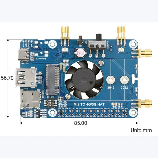 Waveshare RM500U-CN 5G HAT Quad Antennas LTE-A Multi Band Module Board for Raspberry Pi by WAVESHARE