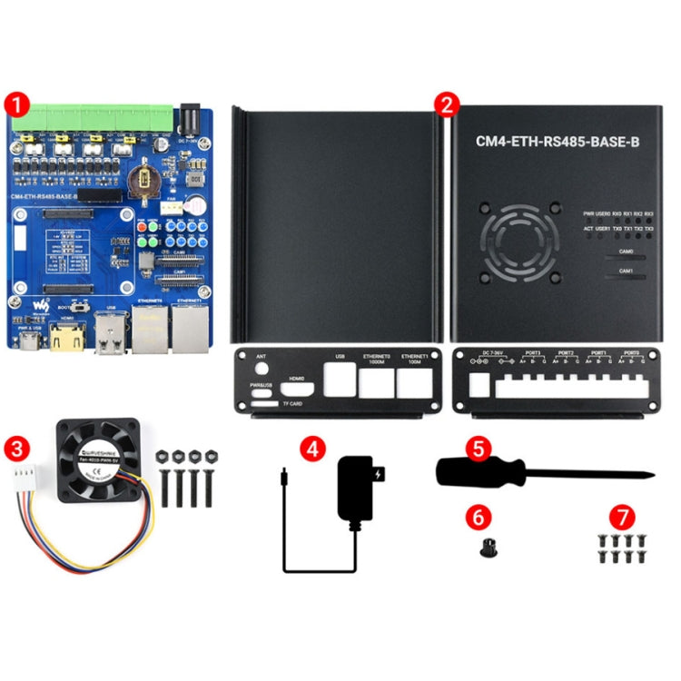 Waveshare Dual ETH Mini-Computer for Raspberry Pi CM4, Gigabit Ethernet, 4CH Isolated RS485(US Plug) - Consumer Electronics by WAVESHARE | Online Shopping UK | buy2fix