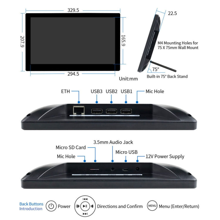 Waveshare 13.3 inch Mini-Computer Powered by Raspberry Pi 3A+, HD Touch Screen(EU Plug) - Consumer Electronics by WAVESHARE | Online Shopping UK | buy2fix