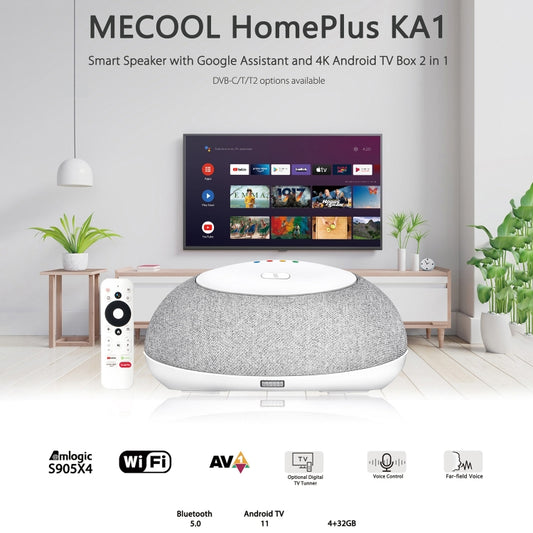 MECOOL KA1 Smart TV Speaker Android 11 TV Box with Remote Control, Amlogic S905X4 Quad Core Cortex-A55, 4GB+32GB, Dual-Band / Bluetooth / Ethernet / OTT(AU Plug) by MECOOL
