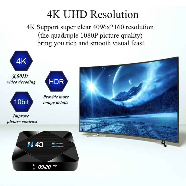 H40 4K Ultra HD Smart TV BOX Android 10.0 Media Player with Remote Control, Quad-core, RAM: 4GB, ROM: 32GB(AU Plug) - Amlogic S905 by buy2fix | Online Shopping UK | buy2fix