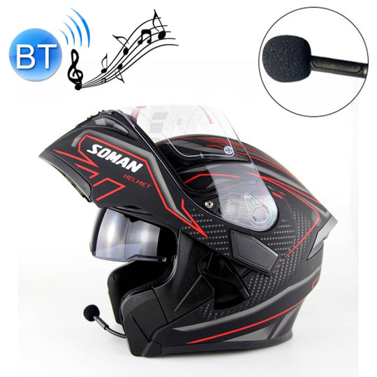 Soman 955 Skyeye Casque Bluetooth intégral/ouvert pour moto, casque intégral, prend en charge la réponse/raccrocher les appels (noir rouge)