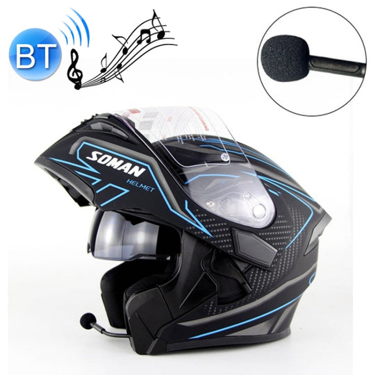 Soman 955 Skyeye Casque Bluetooth intégral/ouvert pour moto, casque intégral, prend en charge la réponse/raccrocher les appels (noir bleu)