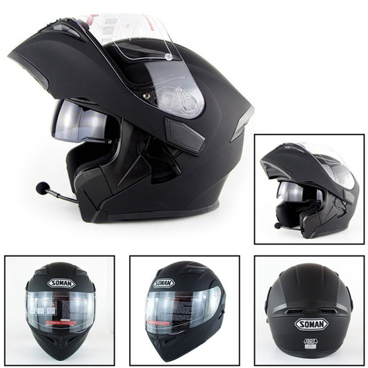 Soman 955 Skyeye Motorcycle Full / Open Face Bluetooth Helmet Headset Full Face, Supports Answer / Hang Up Calls(Matte Black) by SOMAN