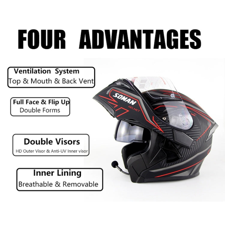 Soman 955 Skyeye Motorcycle Full / Open Face Bluetooth Helmet Headset Full Face, Supports Answer / Hang Up Calls(Black Red) -  by SOMAN | Online Shopping UK | buy2fix