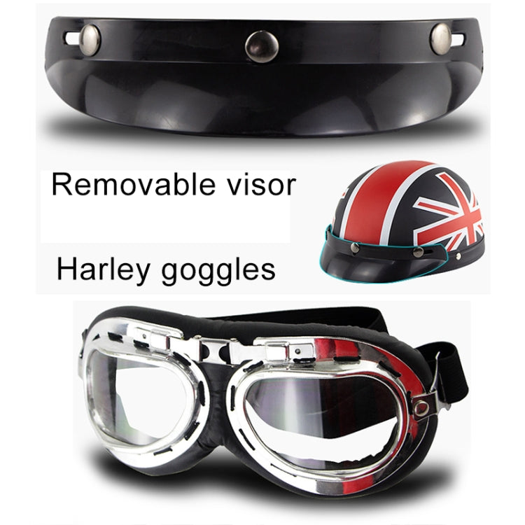 Soman Electromobile Motorcycle Half Face Helmet Retro Harley Helmet with Goggles(Matte Black French White Star) -  by SOMAN | Online Shopping UK | buy2fix