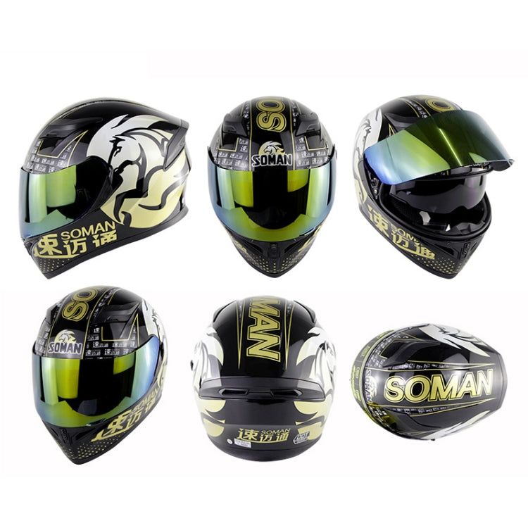 Soman SM-960 Motorcycle Electromobile Full Face Helmet Double Lens Protective Helmet(Gold with Gold Lens) -  by SOMAN | Online Shopping UK | buy2fix