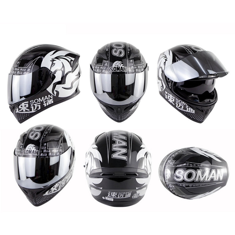 Soman SM-960 Motorcycle Electromobile Full Face Helmet Double Lens Protective Helmet(Silver with Silver Lens) -  by SOMAN | Online Shopping UK | buy2fix