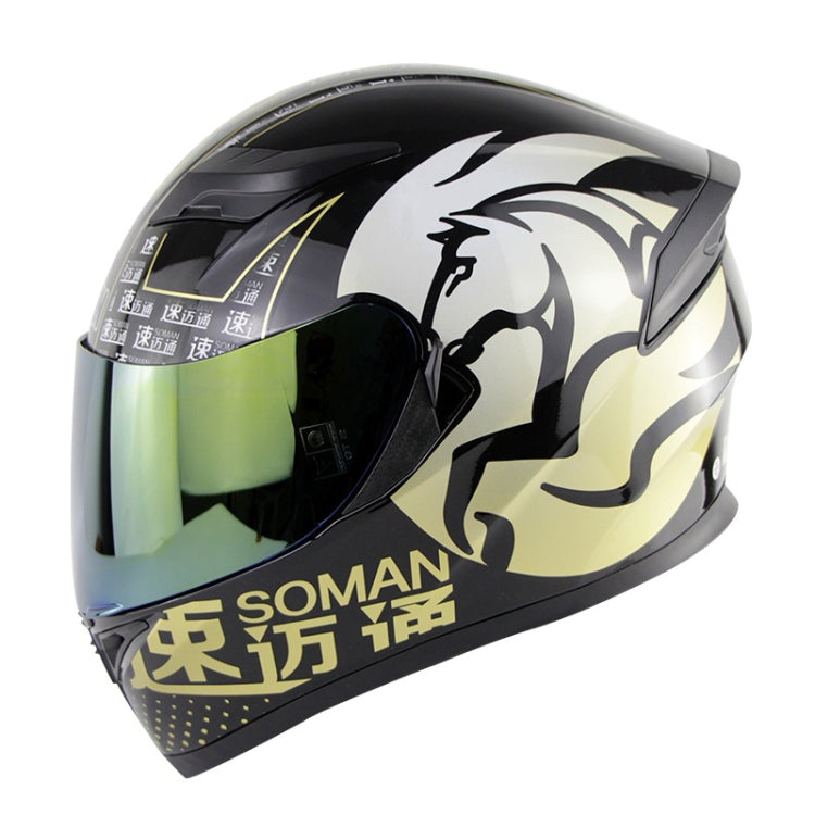 Soman SM-960 Motorcycle Electromobile Full Face Helmet Double Lens Protective Helmet(Gold with Gold Lens) -  by SOMAN | Online Shopping UK | buy2fix