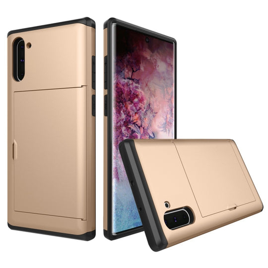 Shockproof Rugged Armor Protective Case with Card Slot for Galaxy Note 10(Gold)