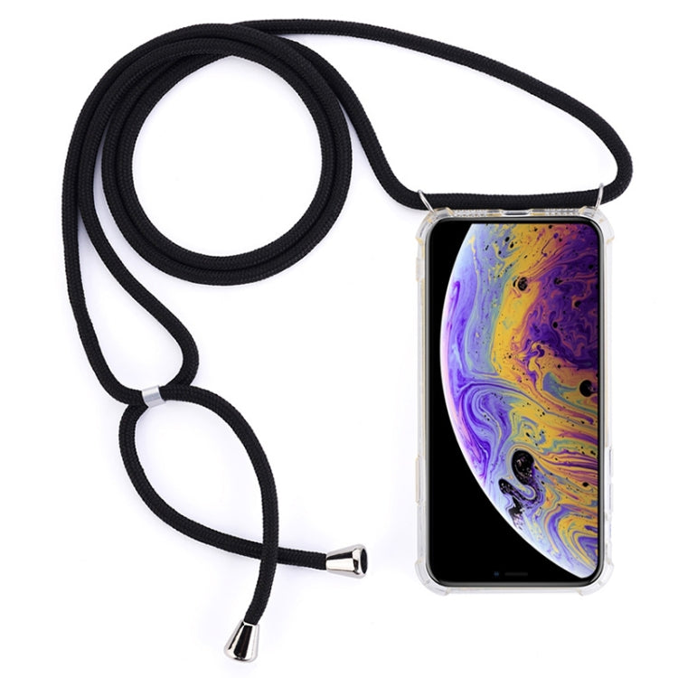 For iPhone X / XS Four-Corner Anti-Fall Trasparent TPU Mobile Phone Case With Lanyard(Black) by buy2fix