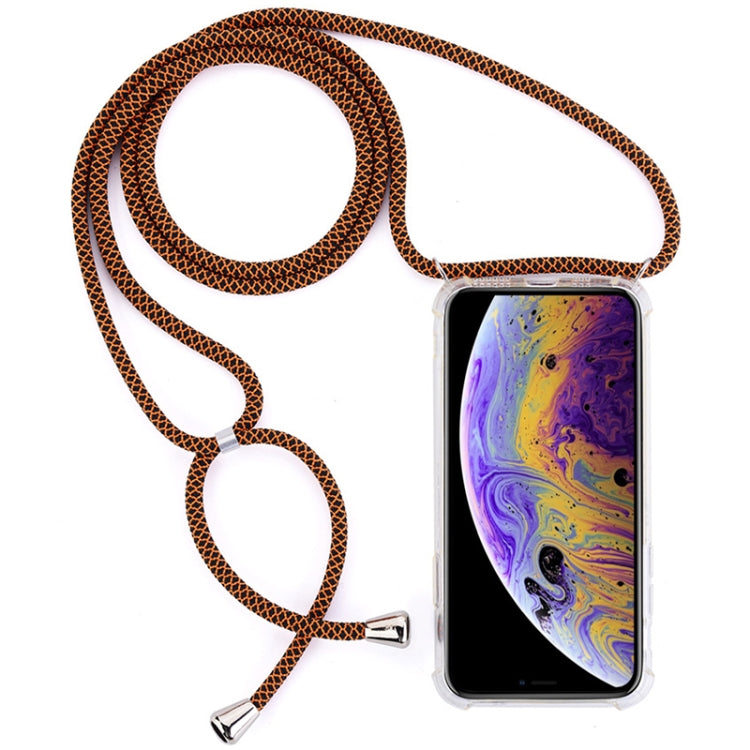 For iPhone X / XS Four-Corner Anti-Fall Trasparent TPU Mobile Phone Case With Lanyard(Rose Gold) by buy2fix