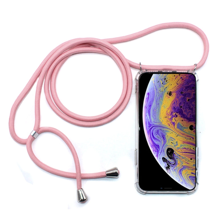 For iPhone X / XS Four-Corner Anti-Fall Trasparent TPU Mobile Phone Case With Lanyard(Pink) by buy2fix