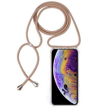 For iPhone X / XS Four-Corner Anti-Fall Trasparent TPU Mobile Phone Case With Lanyard(Beige) by buy2fix