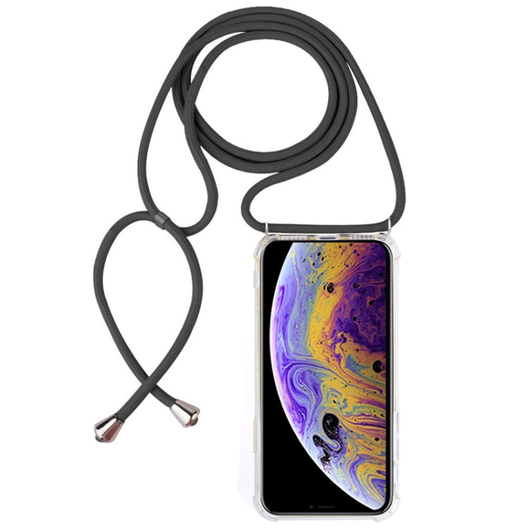 For iPhone X / XS Four-Corner Anti-Fall Trasparent TPU Mobile Phone Case With Lanyard(Grey) by buy2fix