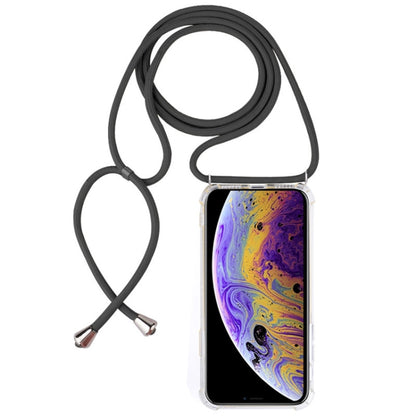 For iPhone X / XS Four-Corner Anti-Fall Trasparent TPU Mobile Phone Case With Lanyard(Grey) by buy2fix