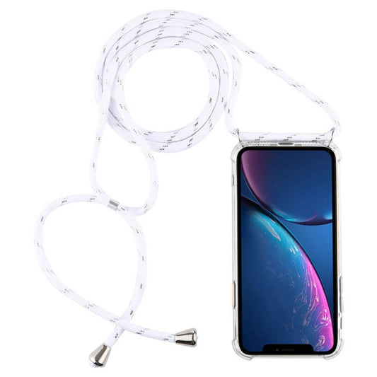 For iPhone XR Four-Corner Anti-Fall Transparent TPU Mobile Phone Case With Lanyard(White) by buy2fix
