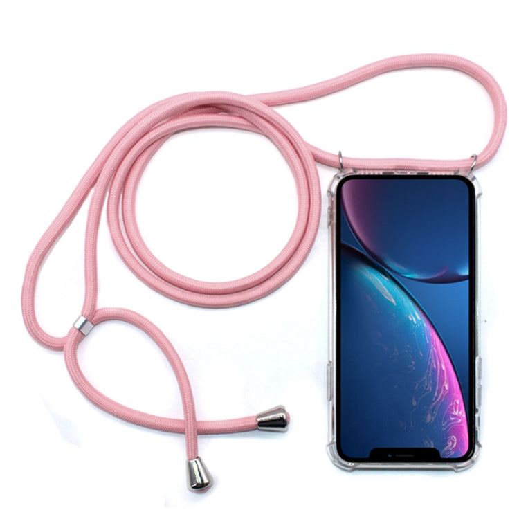 For iPhone XR Four-Corner Anti-Fall Transparent TPU Mobile Phone Case With Lanyard(Pink) by buy2fix
