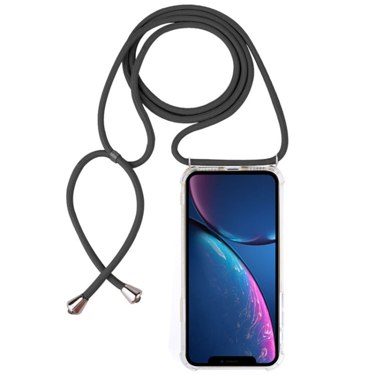 For iPhone XR Four-Corner Anti-Fall Transparent TPU Mobile Phone Case With Lanyard(Grey) by buy2fix