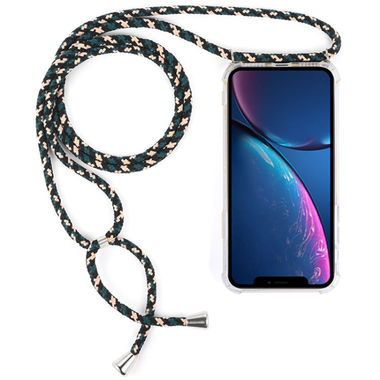 For iPhone XR Four-Corner Anti-Fall Transparent TPU Mobile Phone Case With Lanyard(Green Beige Black) by buy2fix