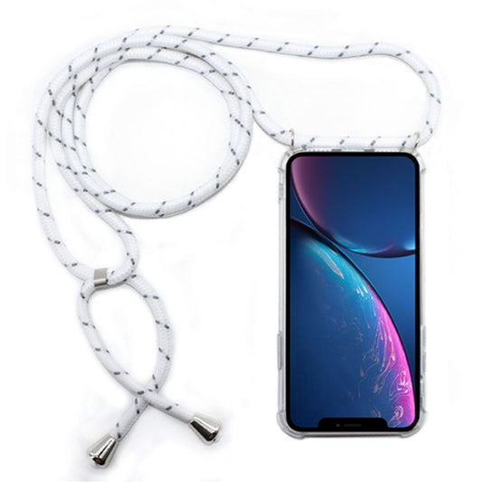 For iPhone XR Four-Corner Anti-Fall Transparent TPU Mobile Phone Case With Lanyard(White Grey) by buy2fix