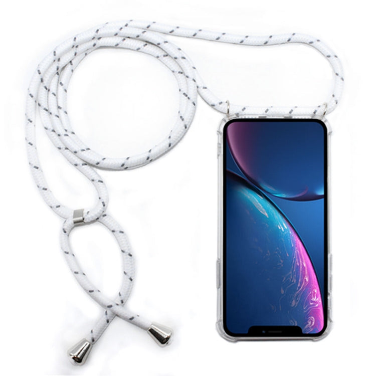For iPhone XR Four-Corner Anti-Fall Transparent TPU Mobile Phone Case With Lanyard(White Grey) by buy2fix