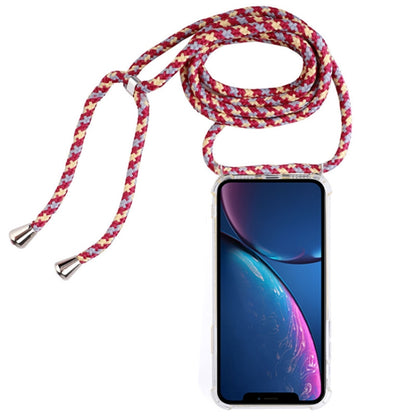 For iPhone XR Four-Corner Anti-Fall Transparent TPU Mobile Phone Case With Lanyard(Red Apricot Black) by buy2fix