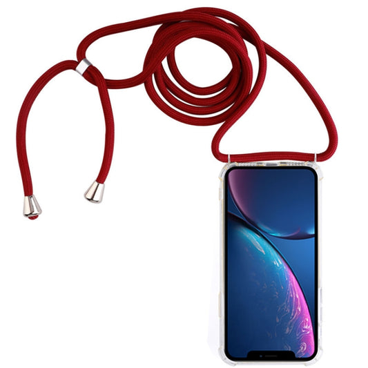 For iPhone XR Four-Corner Anti-Fall Transparent TPU Mobile Phone Case With Lanyard(Red) by buy2fix