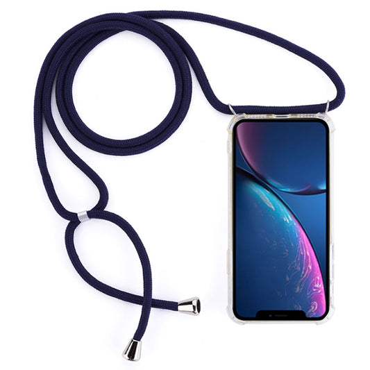 For iPhone XR Four-Corner Anti-Fall Transparent TPU Mobile Phone Case With Lanyard(Dark Blue) by buy2fix