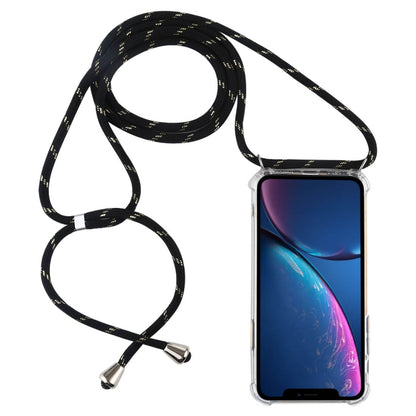For iPhone XR Four-Corner Anti-Fall Transparent TPU Mobile Phone Case With Lanyard(Black Gold) by buy2fix
